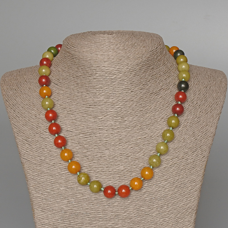 Assorted Natural Stone Necklace smooth bead, diameter 10.5mm+-, length 48cm+