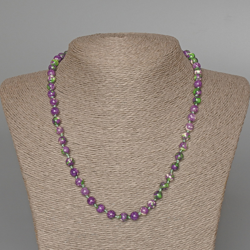 "Variscite" Necklace (imitation acrylic) purple, white and green colours, smooth bead, diameter 6.5mm+-, length 47cm+