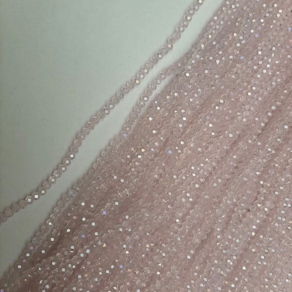 Czech Crystal Beads, Pink Transparent Faceted Rondelle with "Petrol" Tint, Diameter 3.5x3mm+-, Length 39mm+- on Fishing Line
