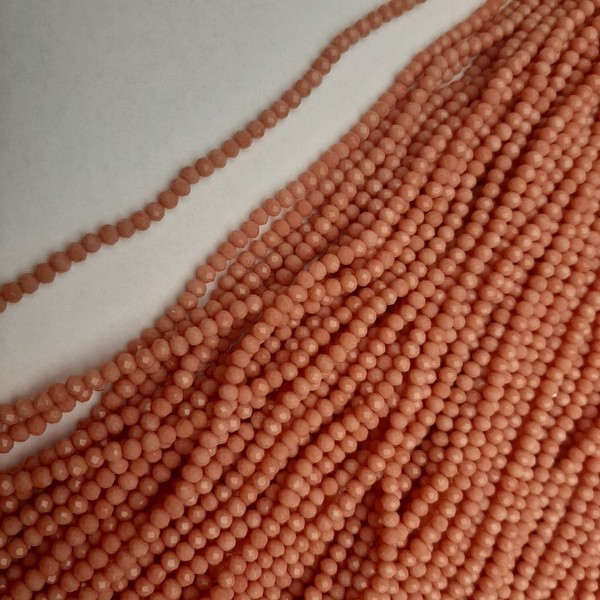 Czech Crystal Beads, Peach Faceted Rondelle, Diameter 3.5x3mm+-, Length 38mm+- on Fishing Line