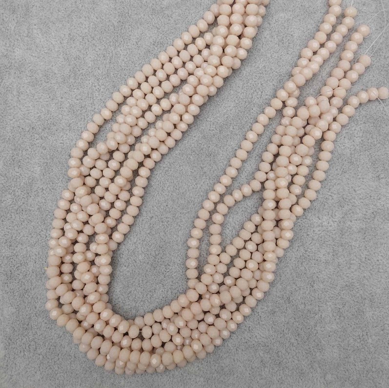 Czech Crystal Beads, Beige Faceted Rondelle, Diameter 6x4.5mm+-, Length 41mm+- on Fishing Line