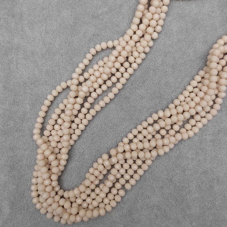 Czech Crystal Beads, Beige Faceted Rondelle, Diameter 6x5mm+-, Length 41mm+- on Fishing Line