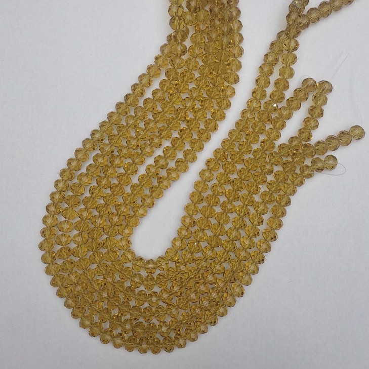 Czech Crystal Beads, Transparent Champagne Faceted Rondelle, Diameter 8x6mm+-, Length 40mm+- on Fishing Line