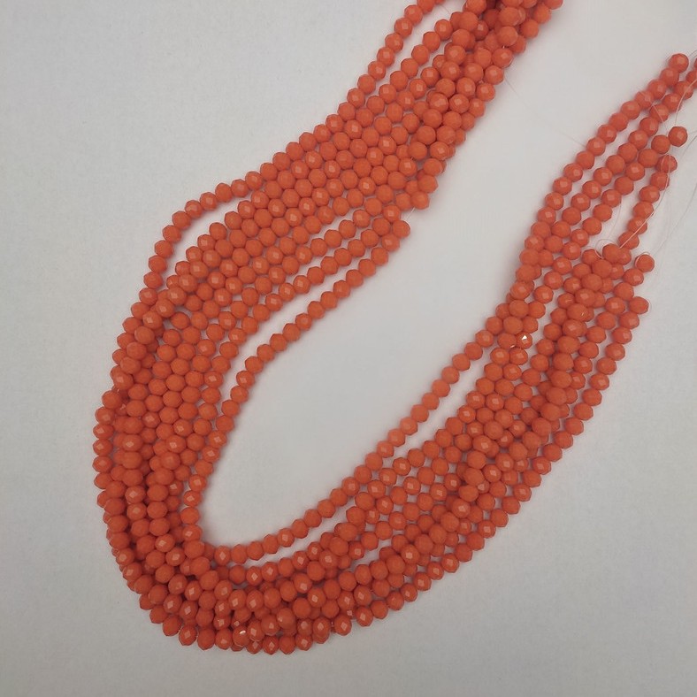 Czech Crystal Beads, Orange Faceted Rondelle, Diameter 6x5mm+-, Length 43mm+- on Fishing Line