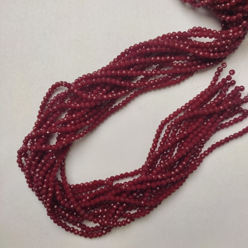 Czech Crystal Beads Dark Red Faceted Rondelle, Diameter 3.5x3mm+-, Length 36mm+- on Fishing Line