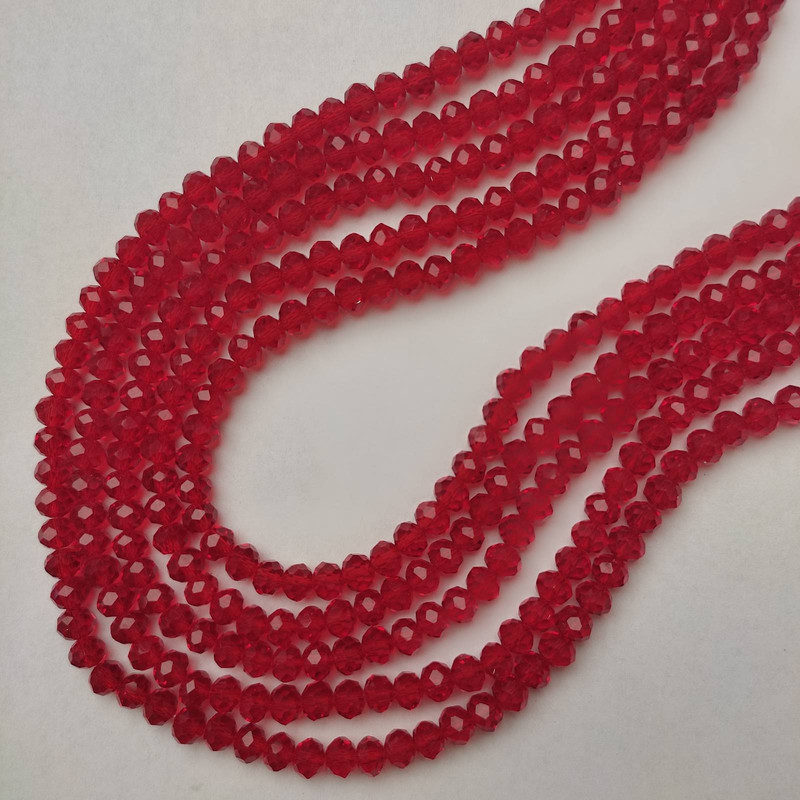 Czech Crystal Beads Red Transparent Faceted Rondelle, Diameter 6x5mm+-, Length 37mm+- on Fishing Line