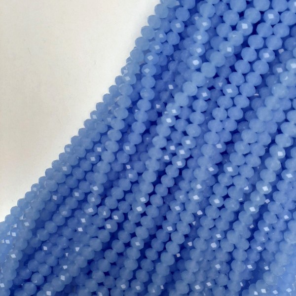 Czech Crystal Beads Sky Blue Faceted Rondelle, Diameter 8x6mm+-, Length 40mm+- on Fishing Line