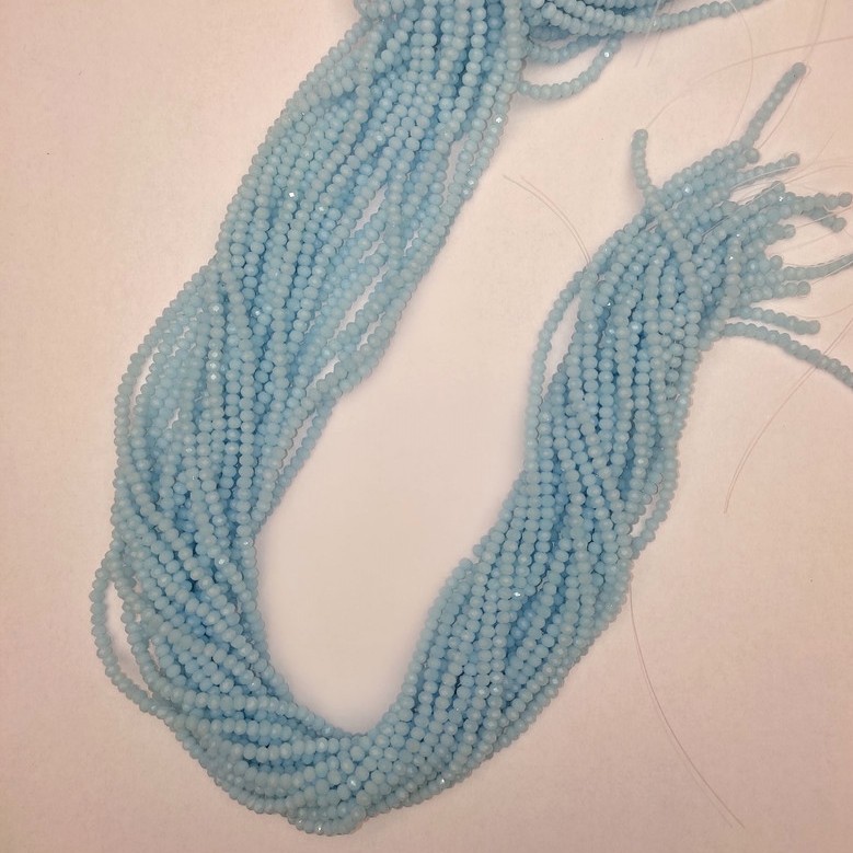 Czech Crystal Beads Sky Blue Faceted Rondelle, Diameter 3x2.5mm+-, Length 38mm+- on Fishing Line