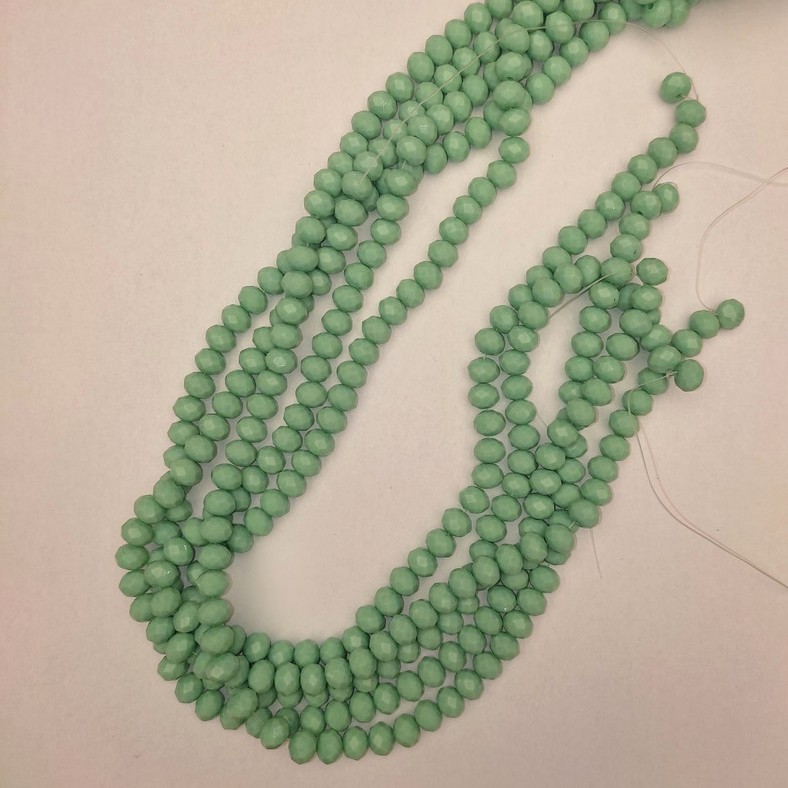 Czech Crystal Beads Mint Faceted Rondelle, Diameter 8x6mm+-, Length 41mm+- on Fishing Line
