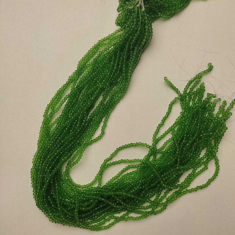 Czech Crystal Beads Green Transparent Faceted Rondelle, Diameter 3x2.5mm+-, Length 37cm+- on Fishing Line