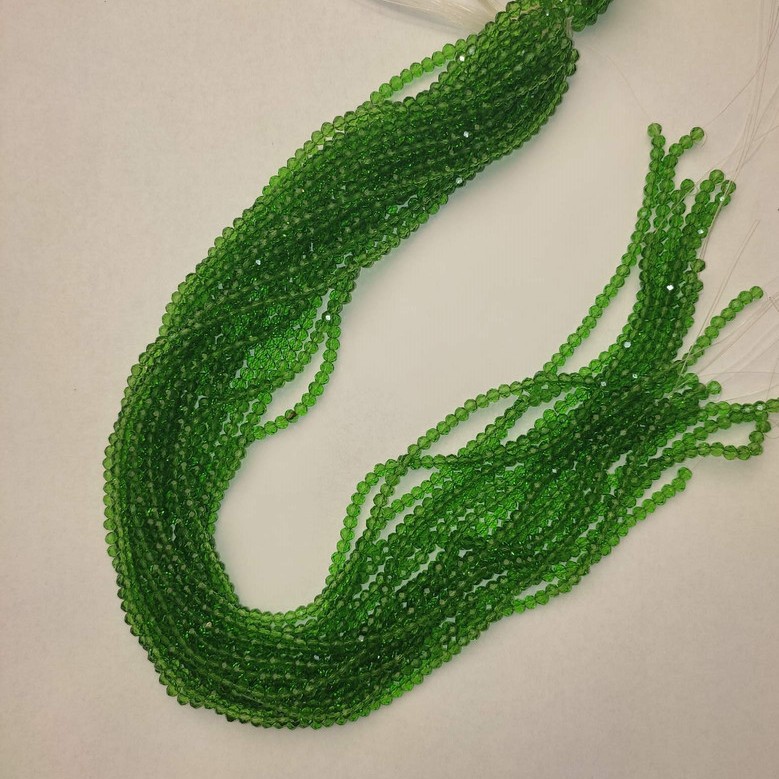 Czech Crystal Beads Green Transparent Faceted Rondelle, Diameter 3.5x3mm+-, Length 34cm+- on Fishing Line