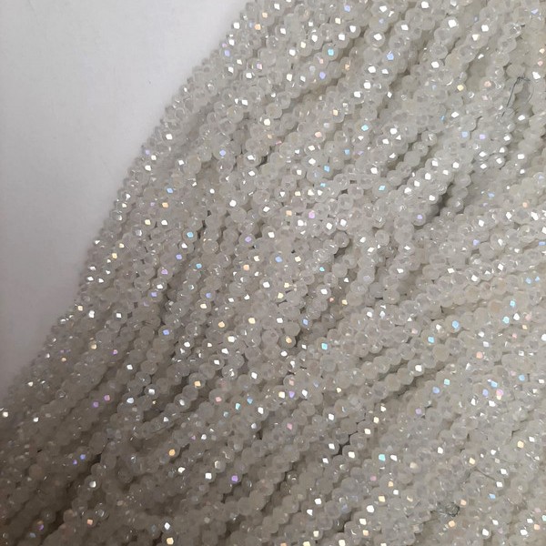 Czech Crystal Beads White with "Petrol" Tint Faceted Rondelle, Diameter 3x2.5mm+-, Length 40cm+- on Fishing Line