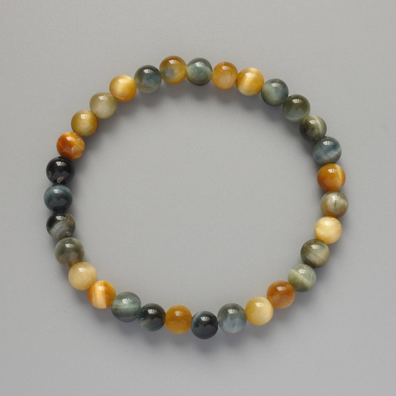 Yellow-Grey Cat's Eye Bracelet natural stone smooth bead, diameter 6.5mm+/-, length 18cm+/- (stretch)