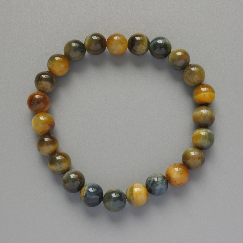 Yellow-Grey Cat's Eye Bracelet, natural stone smooth round bead, diameter 8mm+/-, length 18cm+/- (stretch)