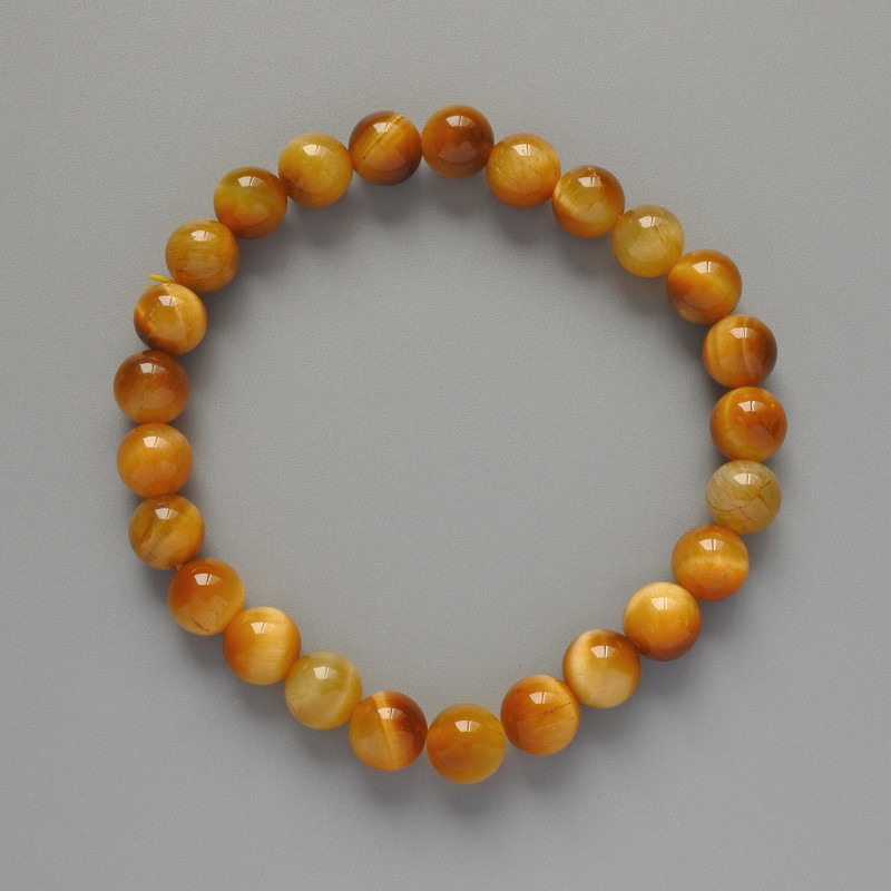 Yellow Cat's Eye Bracelet natural stone smooth bead, diameter 8.5mm+/-, length 18cm+/- (stretch)