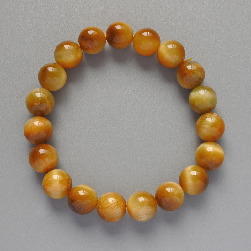 Yellow Cat's Eye Bracelet natural stone smooth bead, diameter 10mm+/-, length 18cm+/- (stretch)