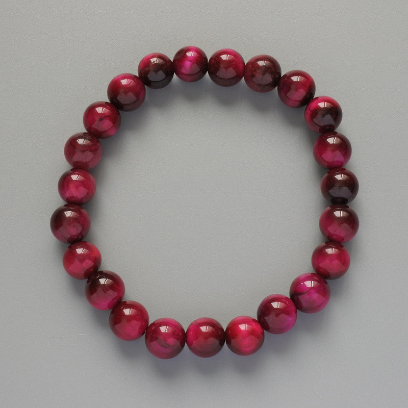 Raspberry Cat's Eye Bracelet natural stone smooth bead, diameter 8mm+/-, length 18cm+/- (stretch)