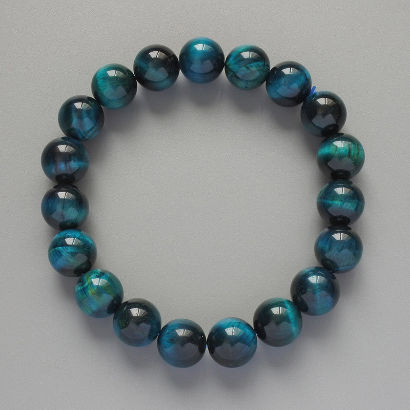 Azure Cat's Eye Bracelet natural stone smooth bead, diameter 10mm+/-, length 18cm+/- (stretch)