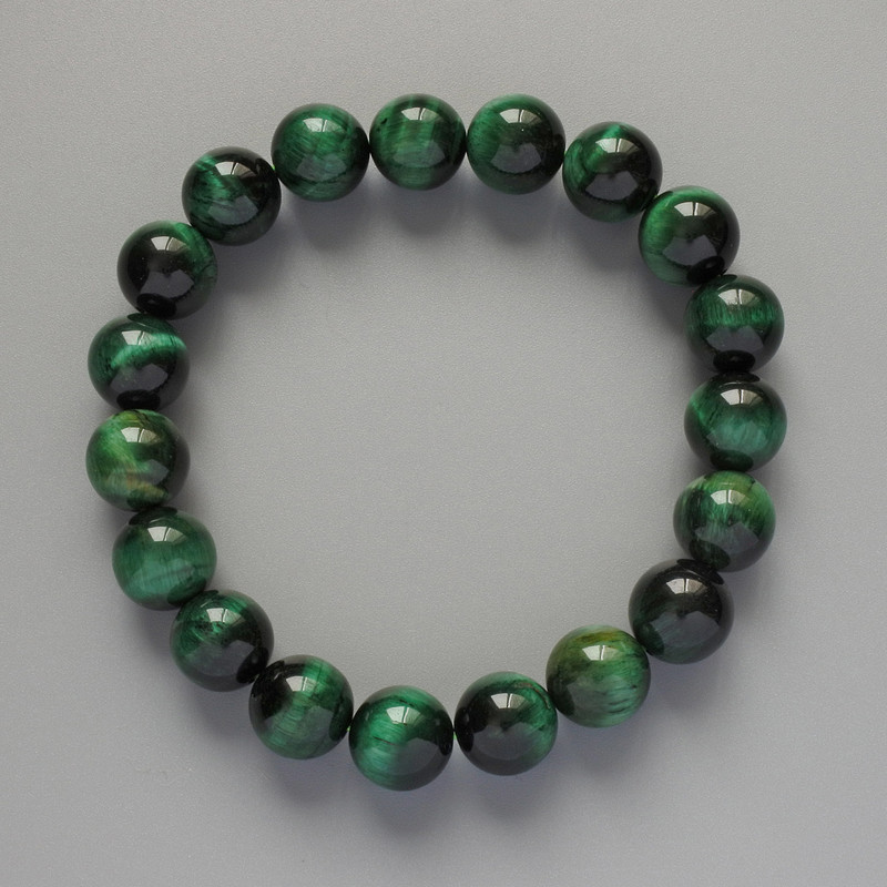 Green Cat's Eye Bracelet natural stone smooth bead, diameter 10mm+/-, length 18cm+/- (stretch)