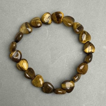 "Heart" Bracelet, Tiger's Eye natural stone, diameter 10x10x5mm+/-, length 18cm+/- (stretch)