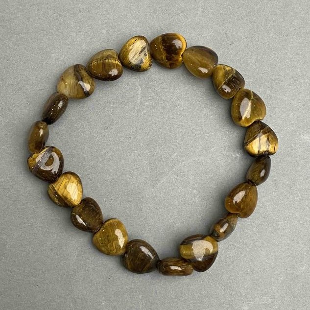 "Heart" Bracelet, Tiger's Eye natural stone, diameter 10x10x5mm+/-, length 18cm+/- (stretch)