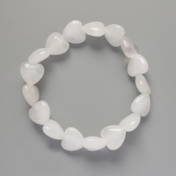 "Heart" Bracelet, Rock Crystal natural stone, diameter 12x12x6mm+/-, length 18cm+/- (stretch)