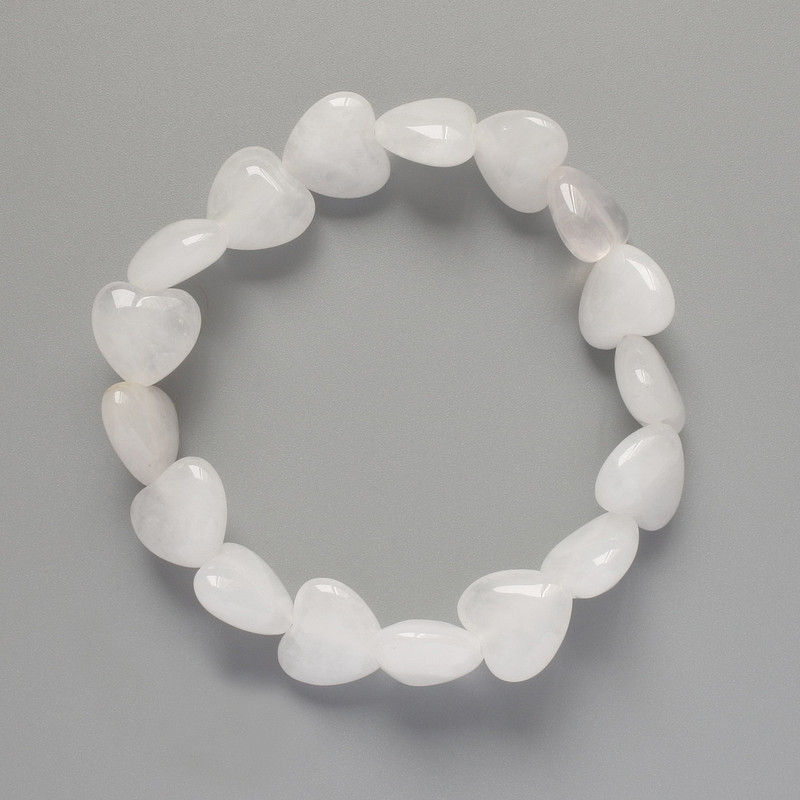 "Heart" Bracelet, Rock Crystal natural stone, diameter 12x12x6mm+/-, length 18cm+/- (stretch)