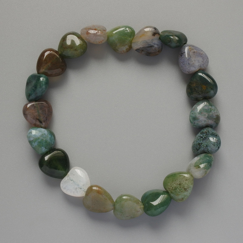 Green Jasper Heart Bracelet, Natural Stone, Diameter 10x10x5mm+-, Length 18cm+- (Stretch)