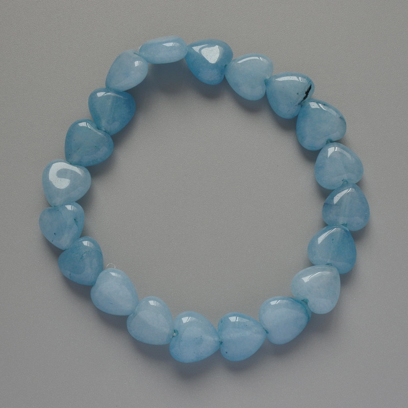 Aquamarine Heart Bracelet, Natural Stone, Diameter 10x10x5mm+-, Length 18cm+- (Stretch)
