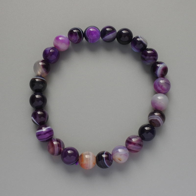 Agate Bracelet Purple Natural Stone Smooth Bead, Diameter 8mm+/-, Length 18cm+/- (Stretch)