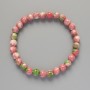 "Variscite" Bracelet (Acrylic), Pink, White and Green Colours, Smooth Bead, Diameter 6.5mm+-, Length 18cm+- (Stretch)
