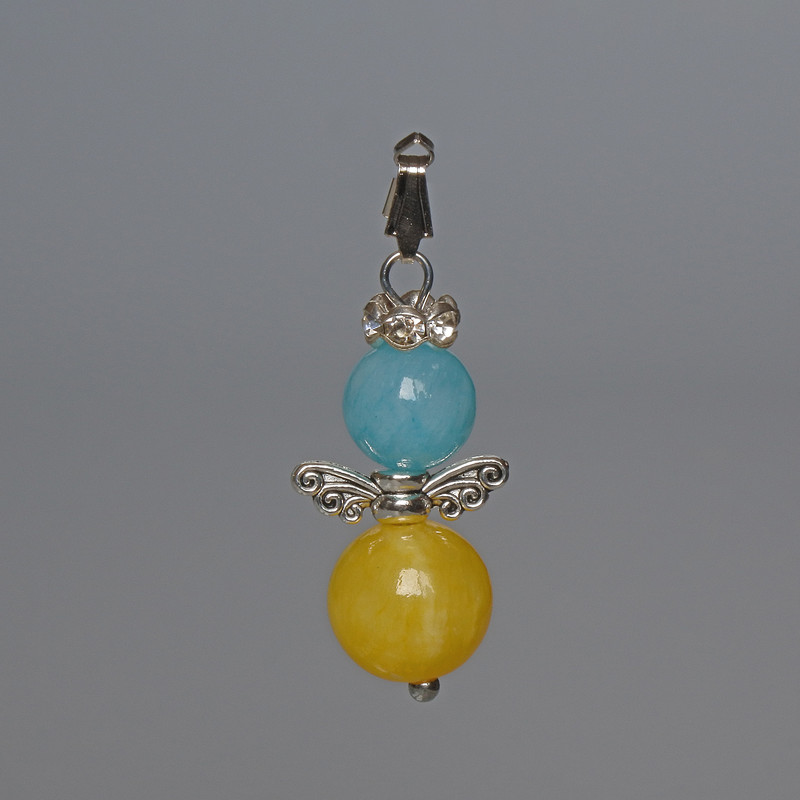 "Ukraine" Pendant, Aquamarine, Citrine (Acrylic), Diameter 10.5mm, Diameter 8mm+-, Length 32mm+-, with Rhinestones and Metal Inserts
