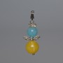 "Ukraine" Pendant, Aquamarine, Citrine (Acrylic), Diameter 10.5mm, Diameter 8mm+-, Length 32mm+-, with Rhinestones and Metal Inserts