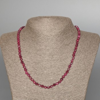 Ruby Natural Stone Necklace, Faceted Cube, Diameter 4mm+/-, Length 50cm+