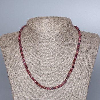 Ruby Natural Stone Necklace, Faceted Cube, Diameter 4mm+/-, Length 48cm+
