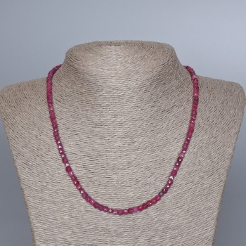 Necklace of natural ruby, cut gemstone cube, diameter 4mm±, length 45cm± with clasp