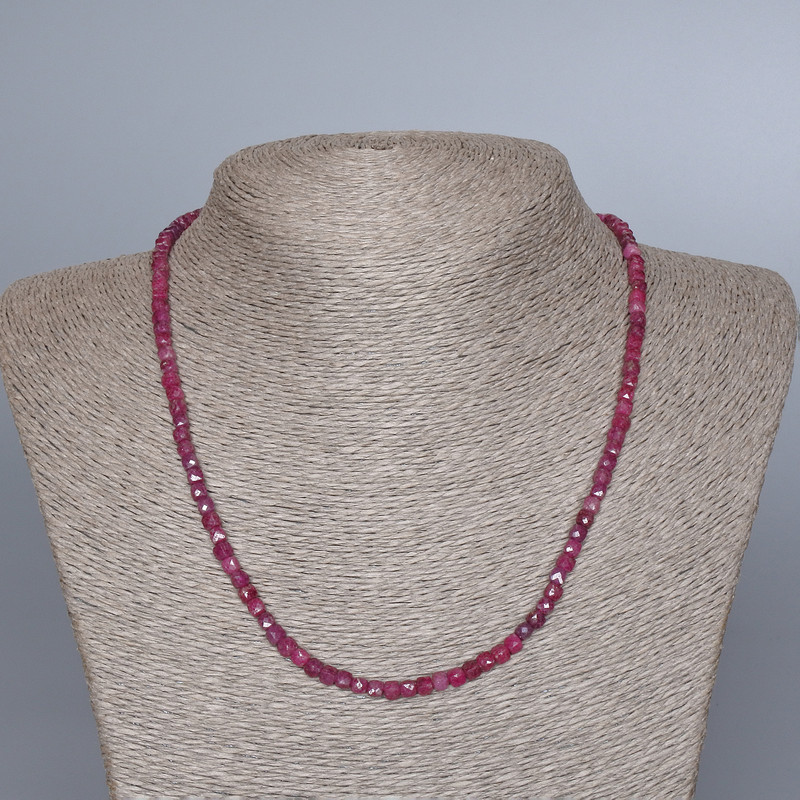 Necklace of natural ruby, cut gemstone cube, diameter 4mm±, length 45cm± with clasp