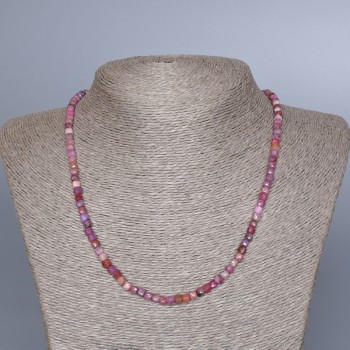 Necklace Ruby natural stone faceted cube, diameter 4mm±, length 48cm ±