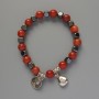 Red Jasper (Synthetic) and Hematite Bracelet, Diameter 8.5mm, 6mm+/-, Length 18cm+/- (stretch), with Metal Inserts