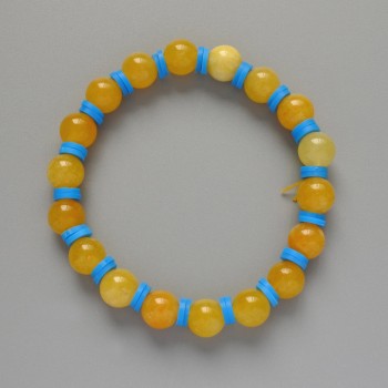 "Ukraine" Citrine Bracelet, Smooth Bead, Diameter 8.5mm+/-, Length 18cm+/- (stretch), with Polymer Clay Inserts