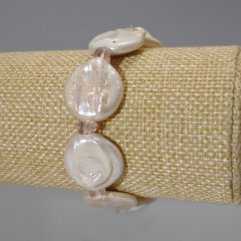 Baroque Pearl Bracelet with "Petrol" Tint, Diameter 19mm+/-, Length 18cm+/- (stretch), with "Swarovski" Crystals