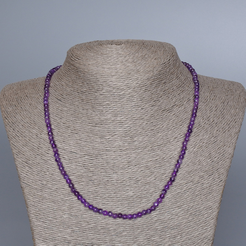 Amethyst Necklace, Natural Stone Smooth Bead, Diameter 4mm+/-, Length 48cm+