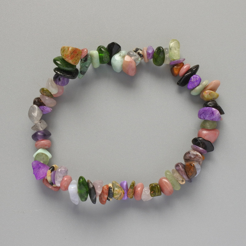 Assorted Natural Stone Chip Bracelet, Diameter 7x2mm+/-, Length 18cm+/- (stretch)