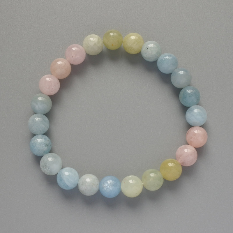 Morganite Bracelet, Natural Stone Smooth Bead, Diameter 8.5mm+/-, Length 18cm+/- (stretch)