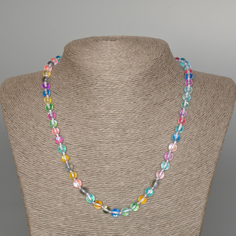 Opal Glass Necklace, multicolour, smooth round, diameter 6mm +/-, length 49cm +