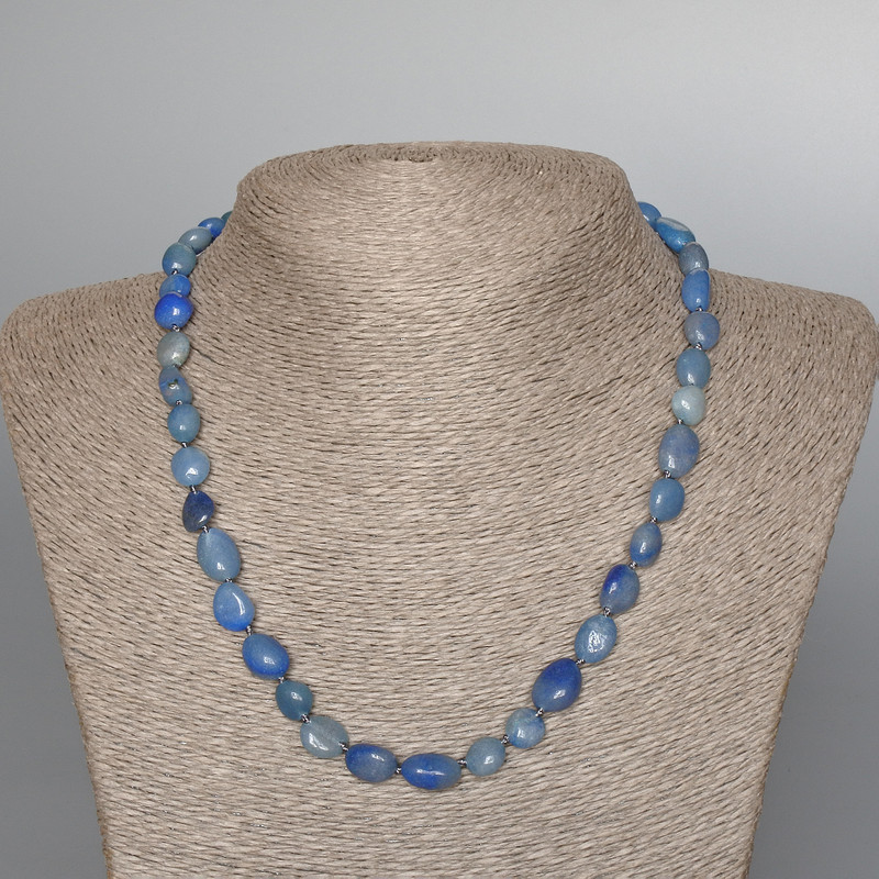 Blue Aventurine Necklace, natural stone, tumbled nugget, diameter 8x12mm +/-, length 48cm +