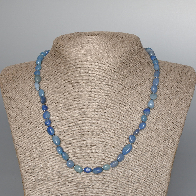 Blue Aventurine Necklace, natural stone, tumbled nugget, diameter 7x9mm +/-, length 47cm +