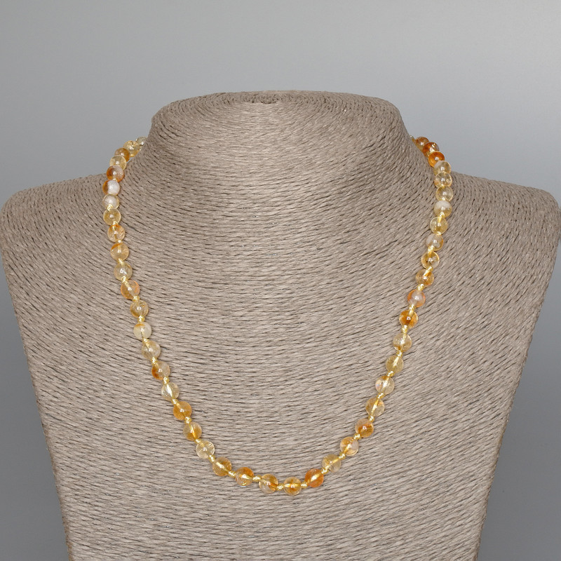 Citrine Necklace, natural stone, smooth round, diameter 6mm +/-, length 48cm +