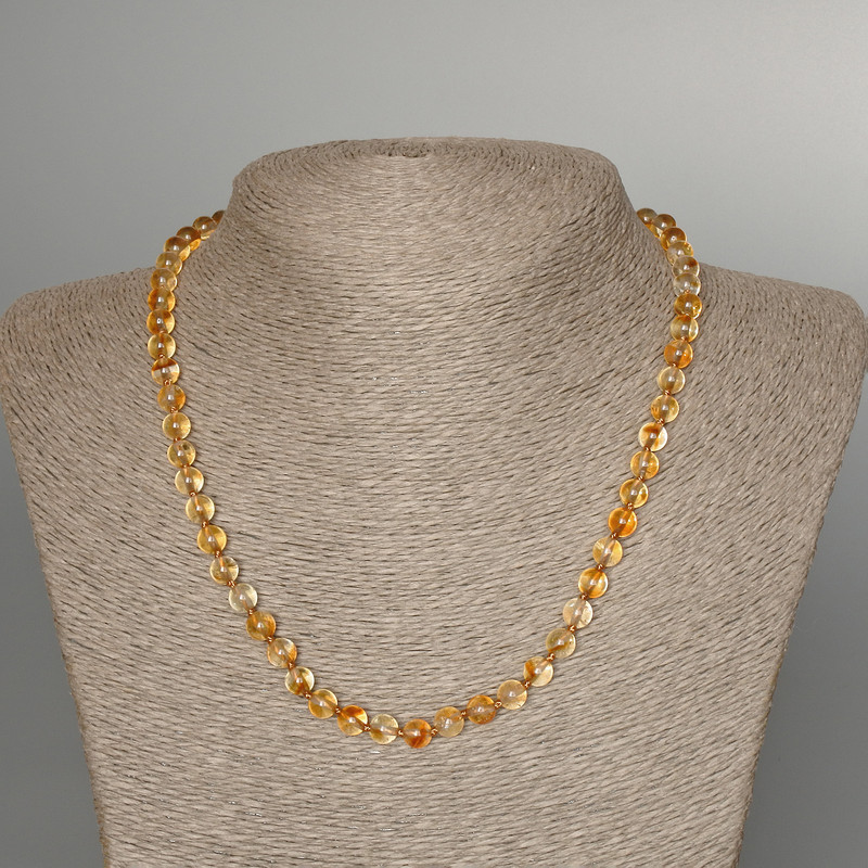 Citrine Necklace, natural stone, smooth round, diameter 6mm +/-, length 49cm +