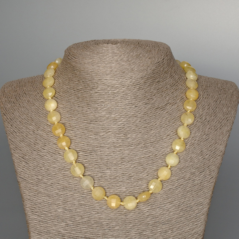 Citrine Necklace, natural stone, faceted coin, diameter 10x6.5mm +/-, length 48cm +